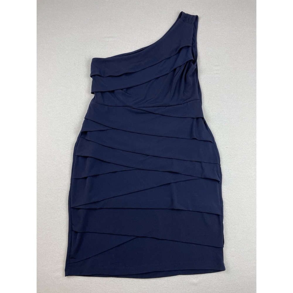 Valerie Bertinelli Women's Navy Asymmetrical Cocktail Dress Size 4 Layered
